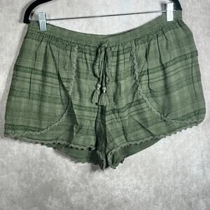 American Eagle Short Womens Large Green Tasseled Lace Trim Pull On Mid Rise Boho